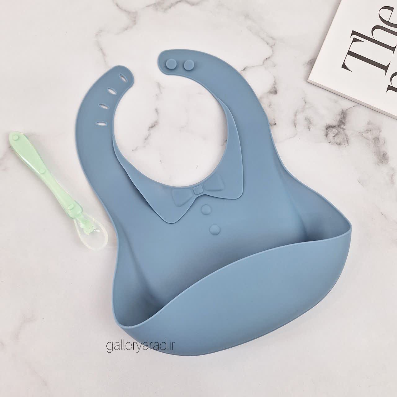 پیشبند و قاشق غذاخوری سیلیکونی آبی