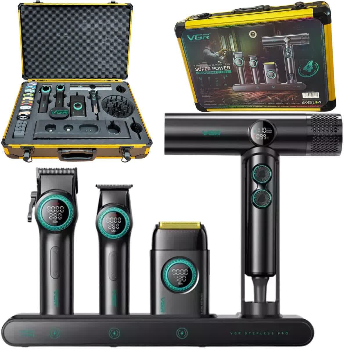 ست ماشین اصلاح حرفه‌ای VGR SUPER POWER Stepless Pro 4-in-1