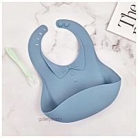 پیشبند و قاشق غذاخوری سیلیکونی آبی