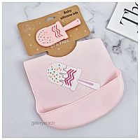 پیشبند و دندان گیر سیلیکونی بستنی صورتی